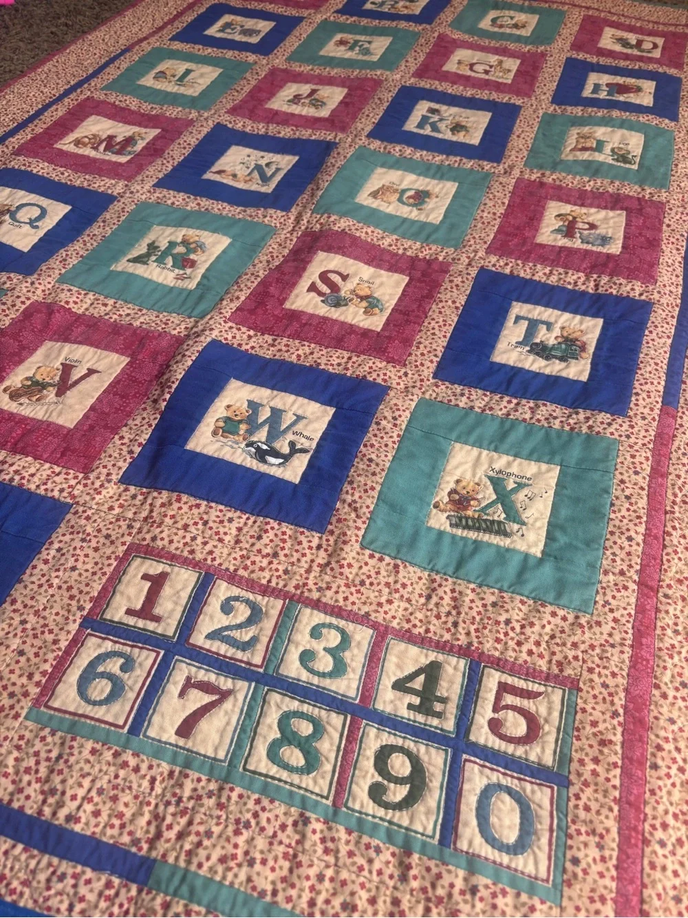 Handmade ABC Alphabet Quilt Baby Nursery Toddler Blanket Vintage Cottagecore